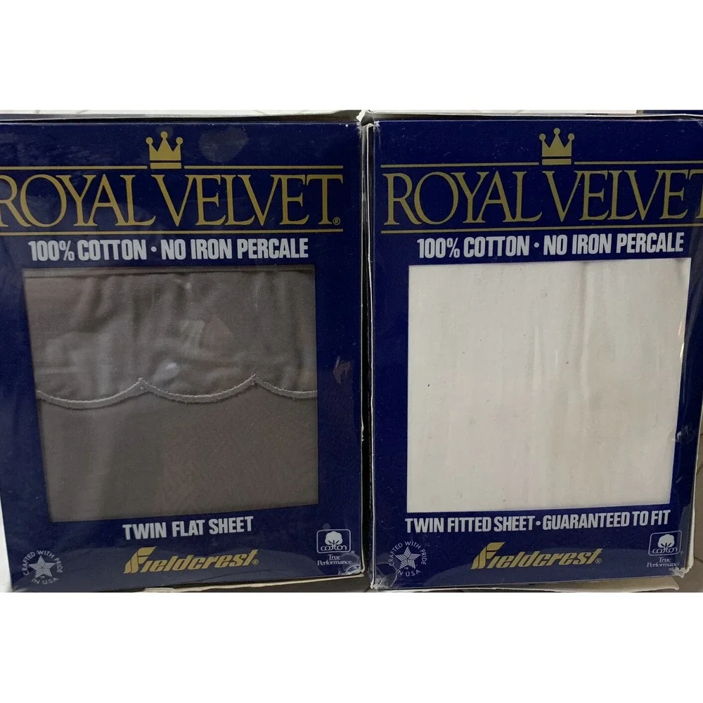 Vtg Fieldcrest Royal Velvet Twin Flat & Fitted Sheets Cotton Percale Made USA